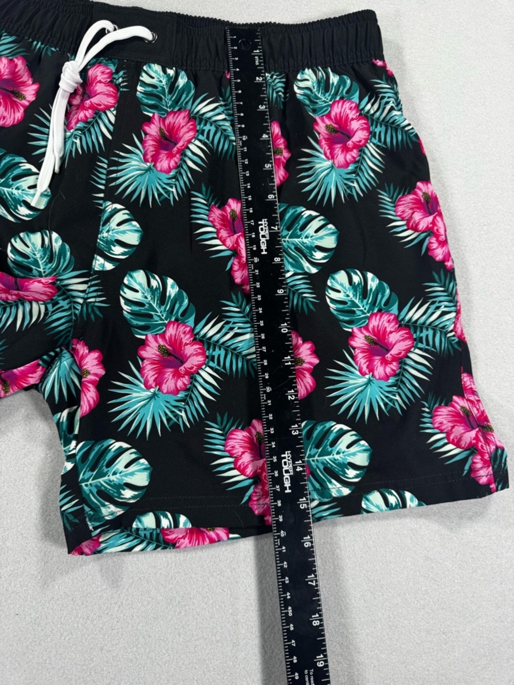 Black Tropical Floral Swim Shorts with Pink Hibiscus - Picture 4 of 9